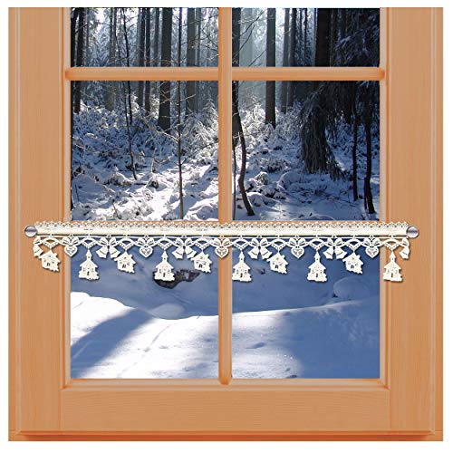 kollektion.MT Winter-Feenhaus-Spitzenkante Seiffener Kirche 11cm Natur aus echter Vogtländischer Spitze mit Wintermotiven Kirche, Glocken und Herzen von kollektion MT