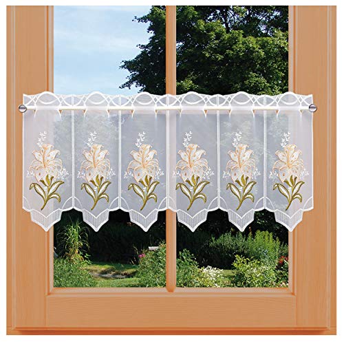 kollektion MT Kurzgardine Lilie in lachs traditionell bestickte Scheibengardine aus Vogtländischer Spitze mit Blumenmotiv 33 x 96 cm kollektion MT Kurzgardine Lilie in lachs traditionell bestickte Scheibengardine aus Vogtländischer Spitze mit Blumenmotiv 33 x 96 cm von kollektion MT