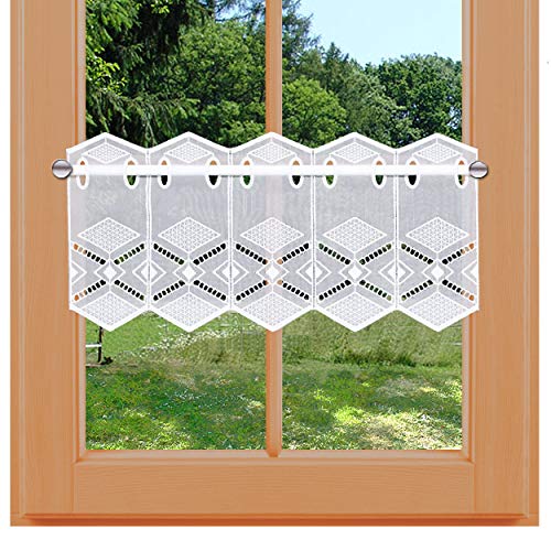 kollektion MT Scheibengardinen Kurzgardine Cynthia Feenhausgardine Vogtländischer Spitze weiß Stickerei und Lochstickerei auf leichtem Käseleinen 20 x 128 cm von kollektion MT