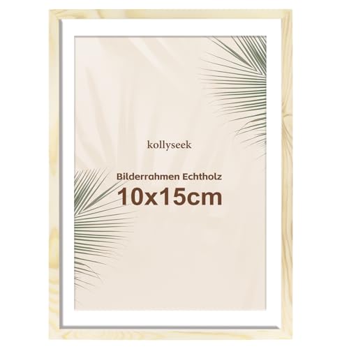 kollyseek Bilderrahmen 10x15cm Echtholz mit Passepartout Holz Rahmen mit Acrylglas Kieferholz Fotorahmen mit Bruchsicherem Acrylglas platten bilderrahmen Wood zimmer deko von kollyseek