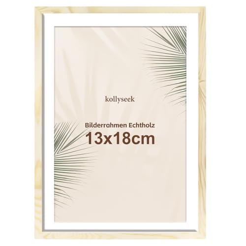 kollyseek Bilderrahmen 13x18cm Echtholz mit Passepartout Holz Rahmen mit Acrylglas Kieferholz Fotorahmen mit Bruchsicherem Acrylglas platten bilderrahmen Wood zimmer deko von kollyseek