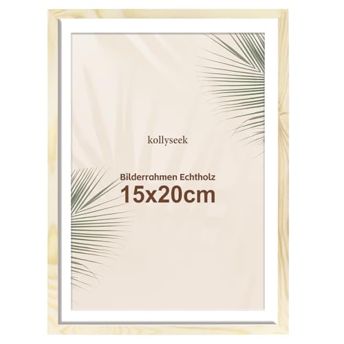 kollyseek Bilderrahmen 15x20cm Echtholz mit Passepartout Holz Rahmen mit Acrylglas Kieferholz Fotorahmen mit Bruchsicherem Acrylglas platten bilderrahmen Wood zimmer deko von kollyseek