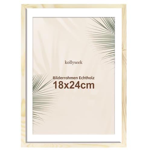 kollyseek Bilderrahmen 18x24cm Echtholz mit Passepartout Holz Rahmen mit Acrylglas Kieferholz Fotorahmen mit Bruchsicherem Acrylglas platten bilderrahmen Wood zimmer deko von kollyseek