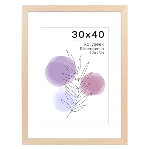 kollyseek Bilderrahmen 30x40cm Echtholz Eichefarbe mit Passepartout Holz Rahmen mit Acrylglas Eiche Natur Fotorahmen(Helle Eichenfarbe) von kollyseek
