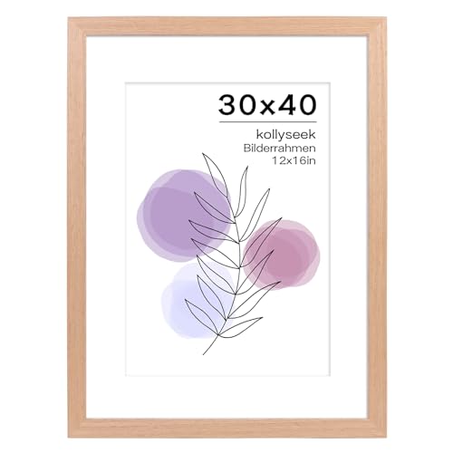 kollyseek Bilderrahmen 30x40cm Eichefarbe mit Passepartout MDF Holz Rahmen mit Acrylglas Eiche Natur Fotorahmen(rote Eiche Farbe) von kollyseek