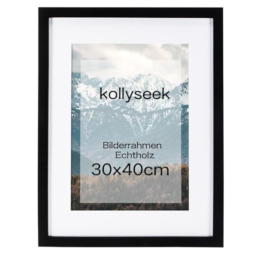 kollyseek Bilderrahmen 30x40cm Schwarz Echtholz mit Passepartout Pine Holz Rahmen mit Bruchsicherem Acrylglas Kieferholz Fotorahmen schwarz bilderrahmen picture frame von kollyseek