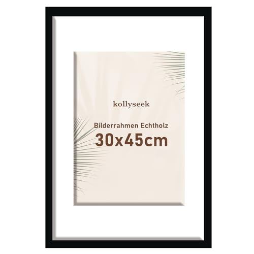 kollyseek Bilderrahmen 30x45cm Echtholz mit Passepartout Holz Rahmen mit Acrylglas Kieferholz Fotorahmen mit Bruchsicherem Acrylglas platten bilderrahmen schwarz zimmer deko von kollyseek