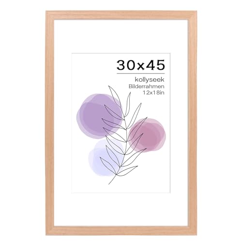 kollyseek Bilderrahmen 30x45cm Eichefarbe mit Passepartout MDF Holz Rahmen mit Acrylglas Eiche Natur Fotorahmen(rote Eiche Farbe) von kollyseek