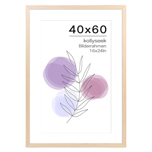 kollyseek Bilderrahmen 40x60cm Echtholz Eichefarbe mit Passepartout Holz Rahmen mit Acrylglas Eiche Natur Fotorahmen(Helle Eichenfarbe) von kollyseek