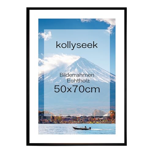 kollyseek Bilderrahmen 50x70cm Echtholz mit Passepartout Holz Rahmen mit Acrylglas Kieferholz Fotorahmen mit Bruchsicherem Acrylglas platten bilderrahmen Schwarz Weiss zimmer deko(schwarz) von kollyseek
