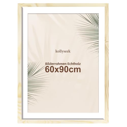 kollyseek Bilderrahmen 60x90cm Echtholz mit Passepartout Holz Rahmen mit Acrylglas Kieferholz Fotorahmen mit Bruchsicherem Acrylglas platten bilderrahmen Wood zimmer deko von kollyseek