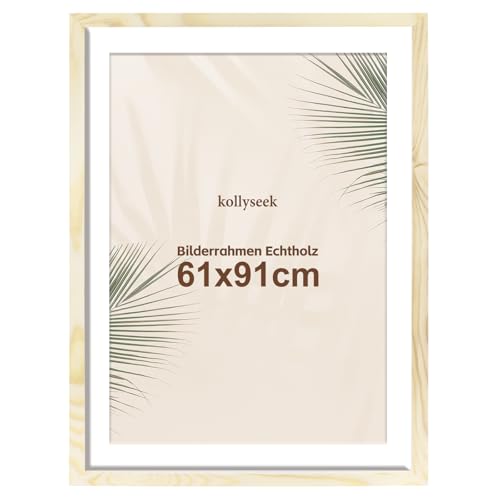 kollyseek Bilderrahmen 61x91.5cm Echtholz mit Passepartout Holz Rahmen mit Acrylglas Kieferholz Fotorahmen mit Bruchsicherem Acrylglas platten bilderrahmen Wood zimmer deko von kollyseek