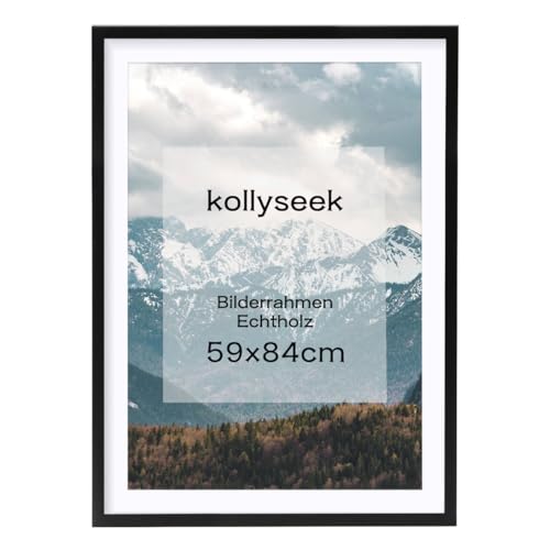 kollyseek Bilderrahmen DIN A1 Schwarz Echtholz mit Passepartout Pine Holz Rahmen mit Bruchsicherem Acrylglas Kieferholz Fotorahmen schwarz bilderrahmen picture frame von kollyseek