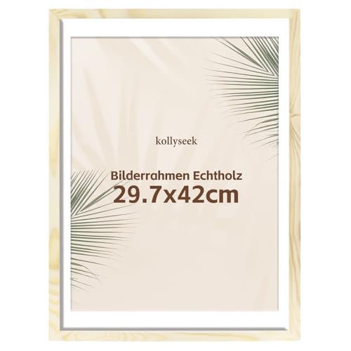 kollyseek Bilderrahmen Din A3(29.7x42cm) Echtholz mit Passepartout Holz Rahmen mit Acrylglas Kieferholz Fotorahmen mit Bruchsicherem Acrylglas platten bilderrahmen Wood zimmer deko von kollyseek
