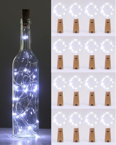 kolpop 16 Stück Flaschenlicht Batterie, Flaschenlichterkette Korken 2M 20LED Glas Korken Licht Lichterkette mit Batterie für Flasche Party Hochzeit Weihnachten, KaltesWeiß von kolpop