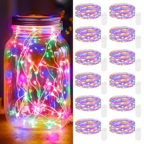 【12 Stück】 LED Mini Lichterkette mit Batterie, 2M 20 LED Led Lichterkette mit Batteriebetrieben, Lichterkette Innen, DIY Lichterkette Klein Wasserdicht für Party Hochzeit Weihnachtsdeko (Mischfarbe) von kolpop