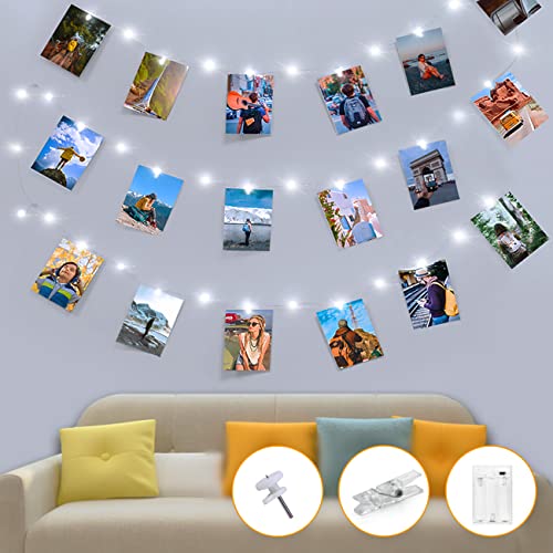 kolpop Fotowand für Zimmer Deko, Lichterkette mit Klammern für Fotos 5M 50LED Foto Lichterkette Batteriebetriebene Fotoclips Lichterkette für Wohnzimmer, Weihnachten, Hochzeiten, Party Kaltes Weiß von kolpop