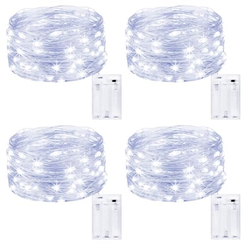 Kolpop LED Lichterkette Batterie [4 Pack], Lichterketten für Zimmer, 5m 50er Micro LED Lichterkette Draht Innen Batteriebetrieben für Party Weihnachten Weihnachtsbaum Halloween Hochzeit Deko(Kaltweiß) von kolpop