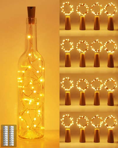 (16 Stück) Flaschenlicht Batterie, kolpop Flaschenlichterkette 2M 20LED Glas Korken Licht Lichterkette für Flasche für außen/innen Deko für Party, Hochzeit, Weihnachten - Warmweiß von kolpop