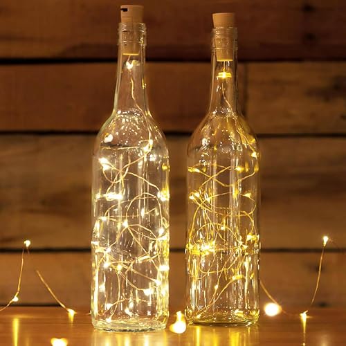 kolpop (18 Stück Flaschenlicht Batterie, 2m 20 LED Glas Korken Licht Kupferdraht Lichterkette für flasche für Party Garten Weihnachten Halloween Hochzeit (Warmweiß) von kolpop