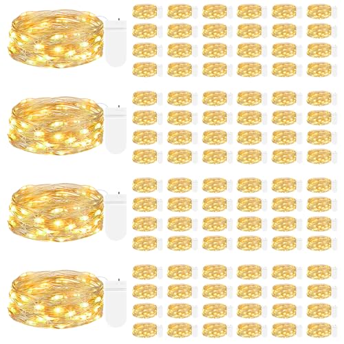 kolpop 100 Stück LED Mini Lichterkette mit Batterie, 2M 20 LED Lichterkette mit Batteriebetrieben Wasserdicht, DIY Klein Lichterkette Innen für Party Hochzeit Weihnachtsdeko (Warmweiß) von kolpop