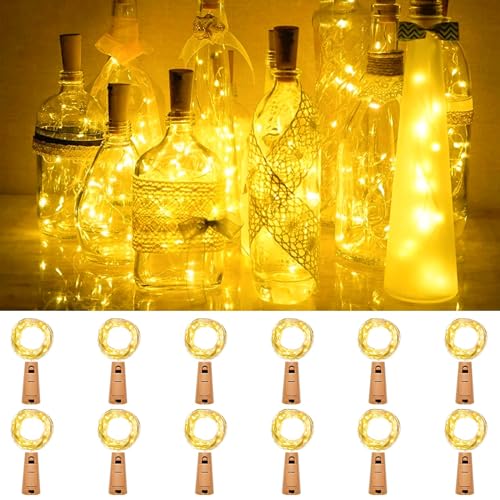 kolpop 12 Stück Flaschenlicht Batterie, Flaschen Lichterkette 2M 20LED Glas Korken Licht Lichterkette mit Batterie für außen/innen Deko Flaschenlichter DIY, Party, Hochzeit, Weihnachten - Warmweiß von kolpop