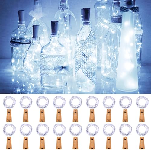 kolpop【18 Stück Flaschenlicht Batterie, Flaschen Lichterkette 2M 20LED Glas Korken Licht Lichterkette mit Batterie für außen/innen Deko Flaschenlichter DIY, Party, Hochzeit, Weihnachten-Kaltweiß von kolpop