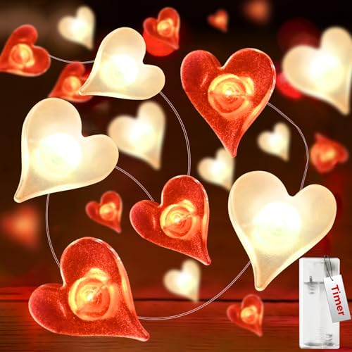 kolpop Fotoclips Lichterkette Herzen, 2m 20 LED Lichterkette Innen Batterie mit Timer, Fotos Wand mit Klammern Bilder für Valentinstag, Hochzeit, Jahrestage, Party Deko von kolpop