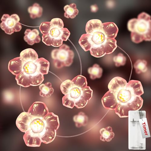 kolpop LED Lichterkette Blumen, 2m 20 Led Lichterkette Batterie mit Timer, Kirschblüten Lichterkette Dekorative, Lichter Frühling Deko für Innen und Außen Party Schlafzimmer Weihnachten Hochzeit von kolpop