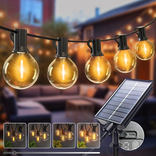 kolpop Lichterkette Außen Solar, 15M 8 Modi G40 Dimmbar Glühbirnen Solar Lichterkette Aussen Wetterfest, Wasserdicht Solarlichterkette für Balkon Garten Pavillon Terrasse Vorzelt, Warmweiß von kolpop