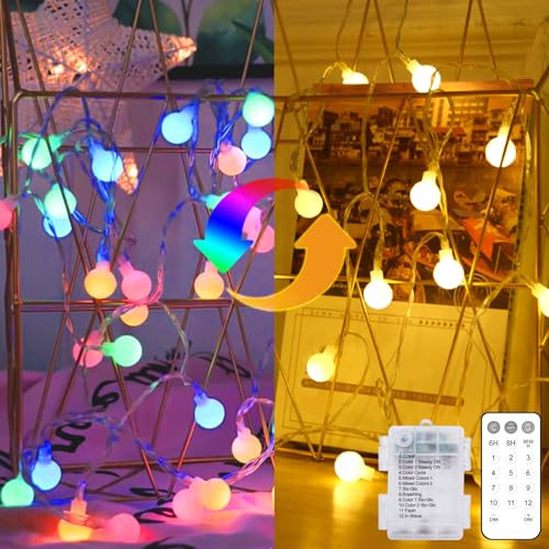 kolpop Lichterkette Batterie, 10.3M 80 LED Lichterkette Kugeln, Wasserdicht Lichterketten Außen mit Timer Fernbedienung, 8 Modi für Zimmer, Balkon, Hochzeit, Party, Weihnachten Deko, Warmweiß & Bunt von kolpop