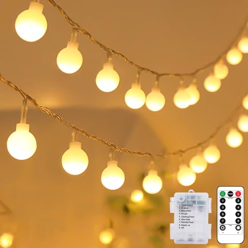 kolpop Lichterkette Batterie Innen, 30 LED Warmweiß Lichterkette Kugeln, Wasserdicht Lichterketten Außen mit Timer Fernbedienung, 8 Modi für Zimmer, Balkon, Hochzeit, Party, Weihnachten Deko von kolpop