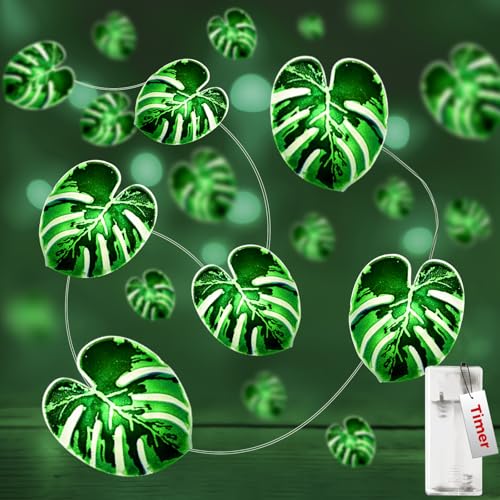 kolpop Lichterkette Blättern, 2m 20 Led Lichterkette Batterie mit Timer, Grüne Blatt Efeuranke Lichterketten, Frühling Pflanzen Dekoration für Innen und Außen Party Hawaiianische Hochzeit Strand von kolpop