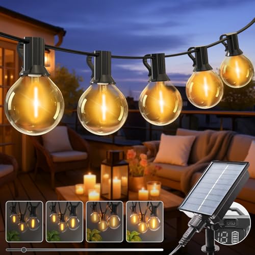 kolpop Lichterkette Außen Solar, 10M 8 Modi G40 Dimmbar Glühbirnen Solar Lichterkette Aussen Wetterfest, Wasserdicht Solarlichterkette für Balkon Garten Pavillon Terrasse Vorzelt, Warmweiß von kolpop