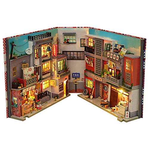 DIY Book Nook Kit, DIY 3D Puzzle LED Puppenhäuser Bücherecke Bücherregal Insert Dekor, Holz Buchecke Bausatz Modellbausatz Kreativität, Geschenk von komsoup