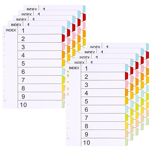 (10 Stück) Ordner Register A4 Ordner Trennblätter 10 Teil-10 Farben Trennblätter für Ordner A4 11 Löcher Gestanzt mit Digitalen Abdeckungen Ordner Register Index-Teiler von komstuon