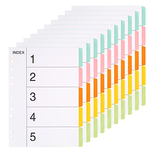 (10 Stück) Ordner Register A4 Ordner Trennblätter 5 Teil-5 Farben Trennblätter für Ordner A4 11 Löcher Gestanzt mit Digitalen Abdeckungen Ordner Register Index-Teiler von komstuon