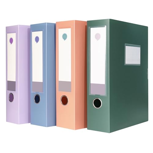 komstuon 4 Stück Archivboxen A4, Aktenordner A4 75 mm Tief, 4-Farbige Faltbare Dokumentenaufbewahrungsbox für Büro, Zuhause und Schule von komstuon