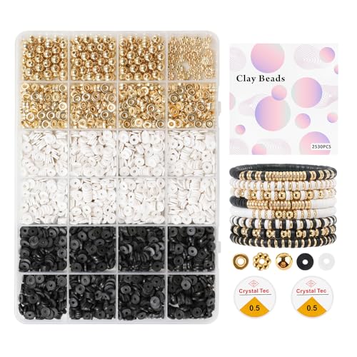 6mm Perlen für Armbänder, 2350 Stück Perlen Set Zum Auffädeln, Polymer Clay Beads für DIY Schmuck Halskette Ohrringe Kette, Bracelet Making Kit für Kinder Erwachsene von konqkin