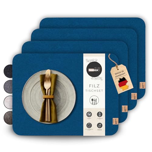kontor28 - Design Tischsets RUNDAD aus Upcycling rPET Filz, 100% Made in Germany, Platzsets abwaschbar + schmutz -und wasserabweisend, Tischuntersetzer Filzmatte, Glasuntersetzer, Ozean 4er Set von kontor28