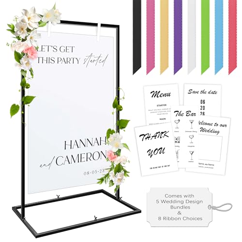 koretech Hochzeitsschild, Hochzeitsschild, Metall-Staffelei, robuster Staffelei-Ständer für Hochzeitsschild mit Design-Paket und Lederriemen zum Aufhängen (schwarz) von koretech