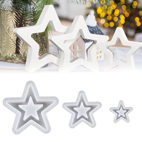 Silikonform Weihnachten, 3 Stück Gießformen Silikon Weihnachten, Silikonform Stern, Gießform Stern für DIY Weihnachten Handwerk von Korsaot