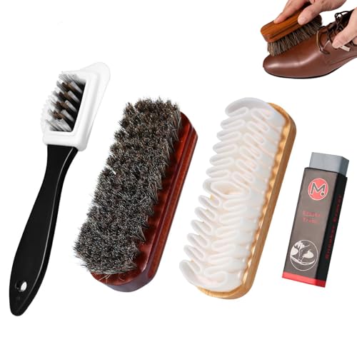 Wildlederbürste Set 4-teilig – Schuhreinigungsset für Wildleder & Nubukleder, Mit Pferdehaarbürste, 4-seitiger Nubukbürste, Messingborsten & Radiergummi, Schonende Reinigung für Schuhe & Accessoires von Korsaot
