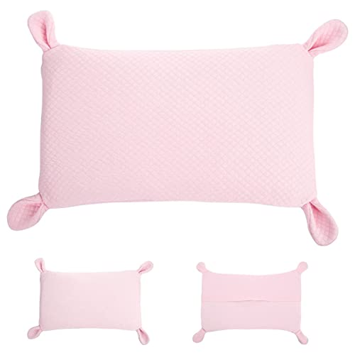koshine kinderkopfkissen mit charmanten Hasenohren aus Memory Foam Atmungsaktiv Kopfkissen (Pink+ Kissenbezug*2) von koshine