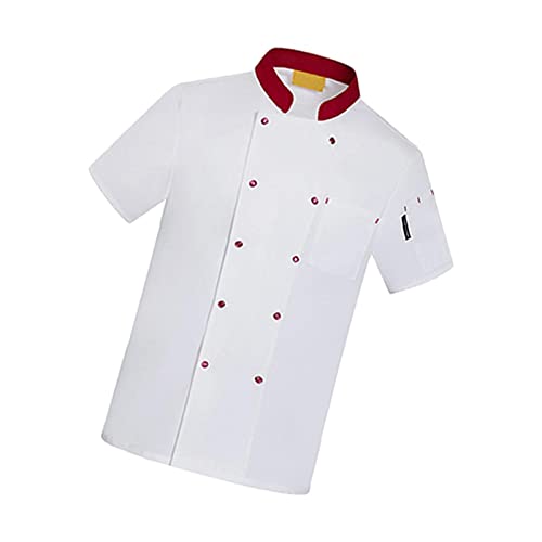 kowaku Unisex Uniform Kurzarm Arbeitskleidung Catering Hemd, Klassische Anti Bake Top Bekleidung Kochmantel für Restaurant, Kneipe, Bäckerei, Weiß, von kowaku