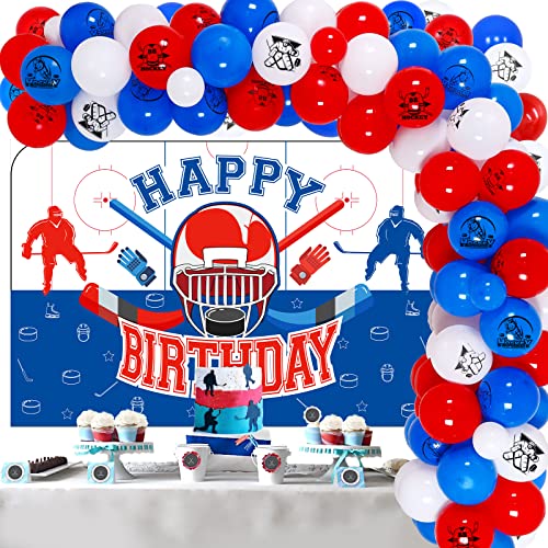 Eishockey Geburtstag Party Dekorationen, Eishockey Sport Themed Birthday Party Supplies für Jungen Happy Birthday Backdrop mit 75 Luftballons Bogen für Hockey Fans Game Day Dekorationen von kreat4joy