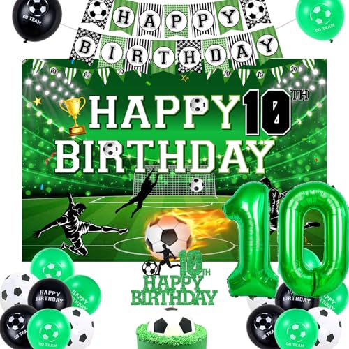 Junge 10 Geburtstag Fußballdekorationen, Junge 10 Geburtstag Ballon Happy Birthday Hintergrund Kuchen Geschenkbanner, grüne Trophäen Fußball Nr. 10 Aluminiumfolie Ballons für Jungen Sport-Themenparty Junge 10 Geburtstag Fußballdekorationen, Junge 10 Geburtstag Ballon Happy Birthday Hintergrund Kuchen Geschenkbanner, grüne Trophäen Fußball Nr. 10 Aluminiumfolie Ballons für Jungen Sport-Themenparty von kreat4joy