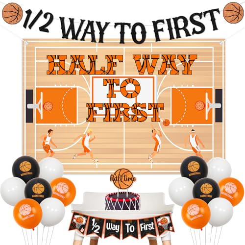 kreat4joy Basketball Halber Geburtstag Dekoration Junge, Half Way to First Decoration Basketball Thema Hintergrund Banner Hochstuhl Banner Kuchen Topper Latex Ballon für Sport 1/2 6 Monate Geburtstag kreat4joy Basketball Halber Geburtstag Dekoration Junge, Half Way to First Decoration Basketball Thema Hintergrund Banner Hochstuhl Banner Kuchen Topper Latex Ballon für Sport 1/2 6 Monate Geburtstag von kreat4joy