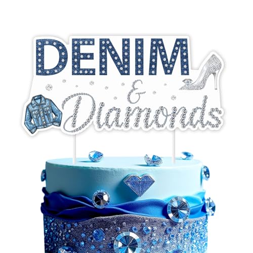 kreat4joy Denim- und Diamant-Party-Dekoration, Denim- und Diamant-Kuchenaufsatz, doppelseitiger Druck, Kuchendekoration für Mädchen, Frauen, Geburtstag, Junggesellinnenabschied, Brautparty von kreat4joy