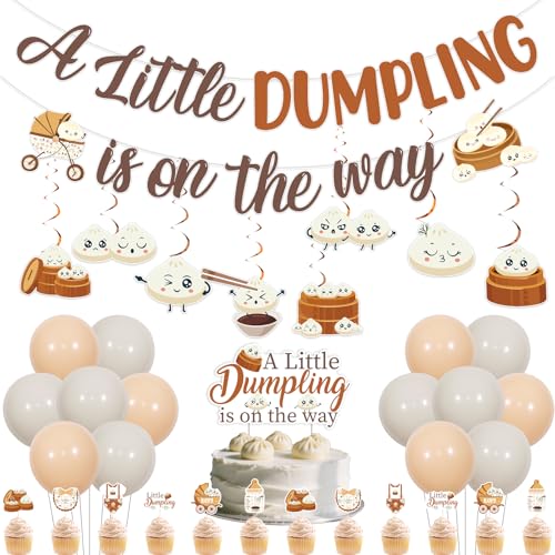 kreat4joy Dumpling Baby Shower Dekoration, A Little Dumpling is on the Way Banner Cake Topper Cake Cupcake Topper Hanging Swirl Latex Balloon for Baby Shower Gender Reveal Party Decorations von kreat4joy